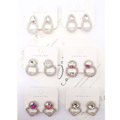 12pk Bold Ston Point Double Loop Earrings