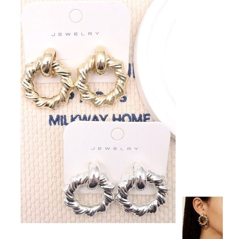 12pk Twisted Circle Dangle Metalic Earrings