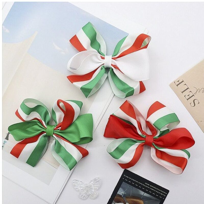 12pk Red White Green Striped Hair Bow Clip