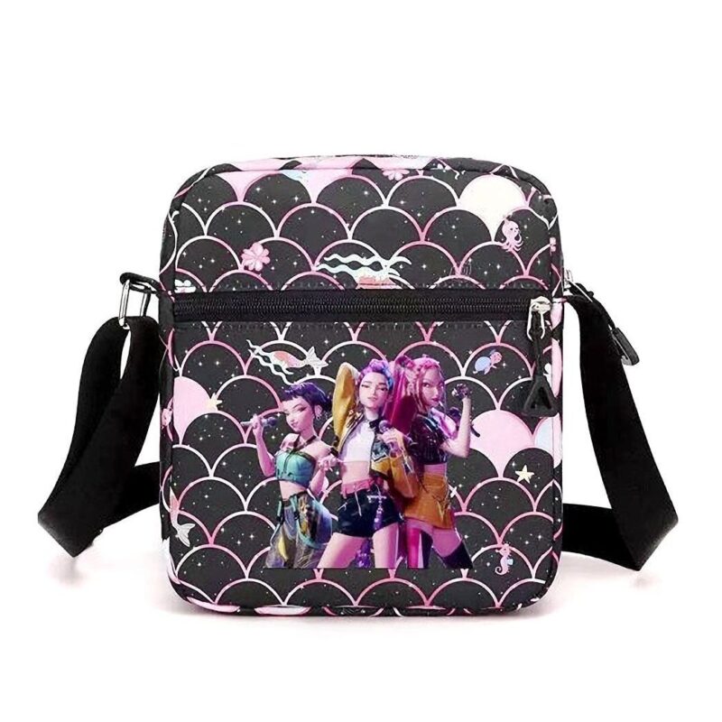 Kpop Girls Trio Print Crossbody Bag Black