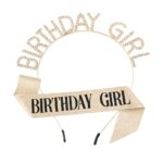 BG5218-1GD Sparkling Glitter Birthday Girl Headband Sash Set