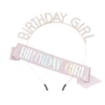 BG5218-1PK Sparkling Glitter Birthday Girl Headband Sash Set