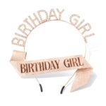 BG5218-1RG Sparkling Glitter Birthday Girl Headband Sash Set