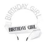 BG5218-1SV Sparkling Glitter Birthday Girl Headband Sash Set