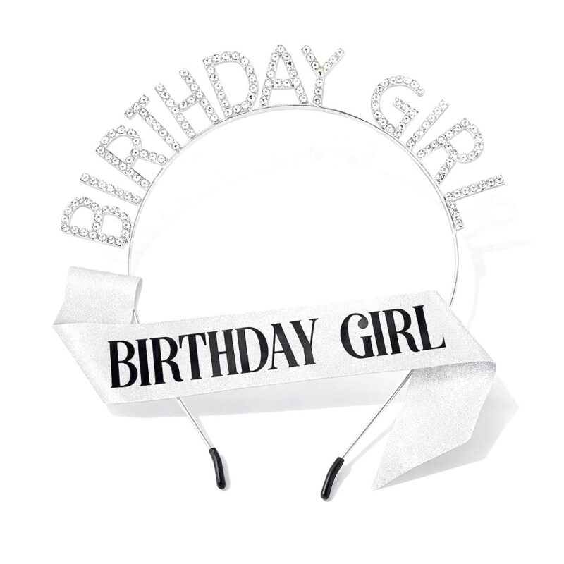 Sparkling Glitter Birthday Girl Headband Sash Set