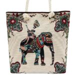 Boho Elephant Canvas Beach Tote Bag with Rope Handles