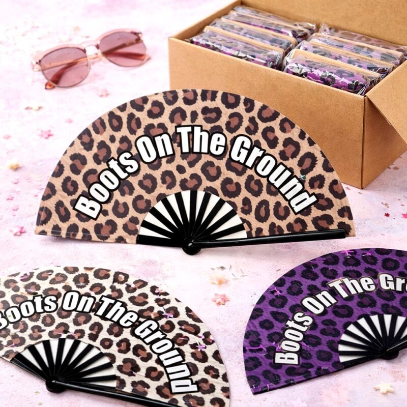 12pk Large Folding Hand Fan Leopard Print Statement Fan