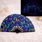 Large Folding Hand Fan Butterfly Print Reflective