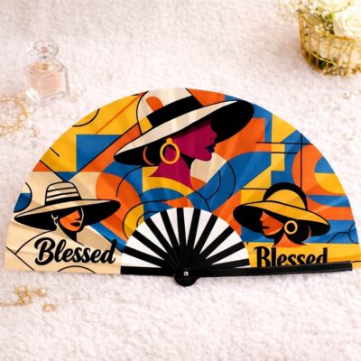 Large Folding Hand Fan Blessed Art Print Statement Fan