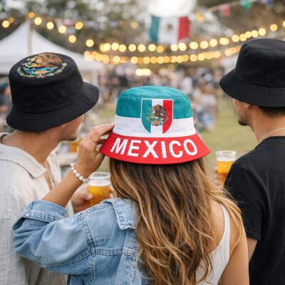 12pk Mexico Flag Reversible Bucket Hat Embroidered