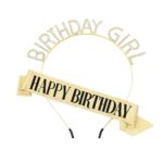 HP5218-1GD Glitter Birthday Girl Headband Happy Birthday Sash Set