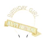 HP5218-1GDAB Glitter Birthday Girl Headband Happy Birthday Sash Set