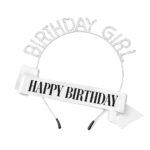 HP5218-1SV Glitter Birthday Girl Headband Happy Birthday Sash Set