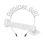 HP5218-1SVAB Glitter Birthday Girl Headband Happy Birthday Sash Set