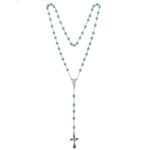 12pk Crystal Pearls Guadalupe Mary Jesus Cross Rosary Blue