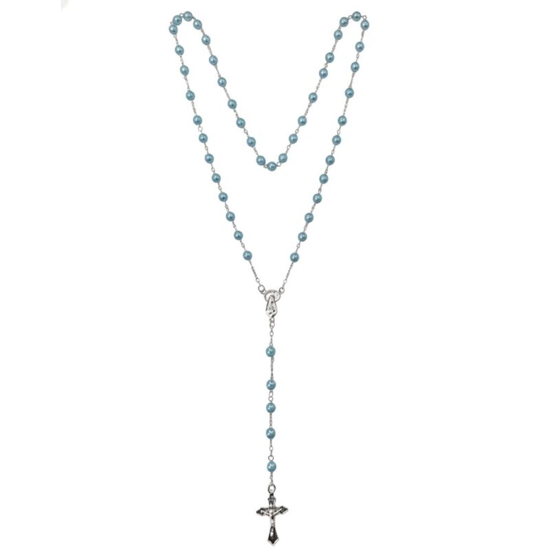 12pk Crystal Pearls Guadalupe Mary Jesus Cross Rosary Blue