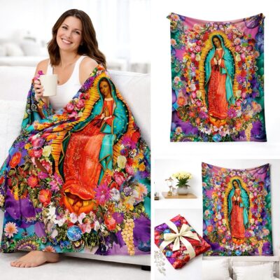 Our Lady Guadalup Mary Floral Graphic Blanket
