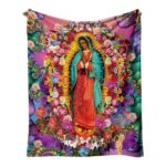 SS51122-41a Our Lady Guadalup Mary Floral Graphic Blanket
