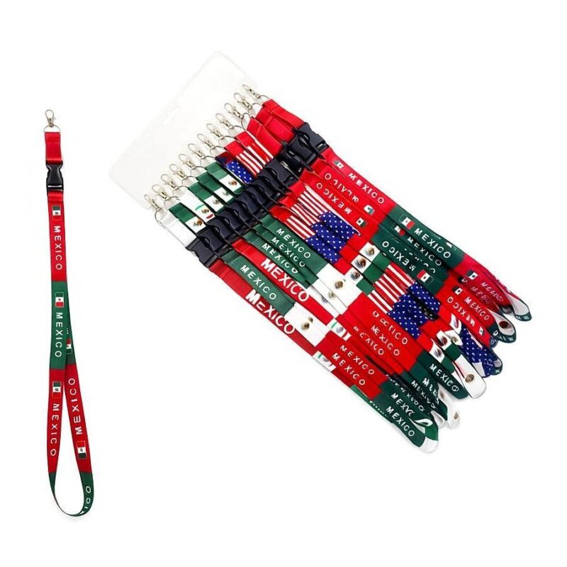 12PK Mexico Flag ID Lanyard Badge Neck Strap with Clip