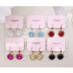 AER1834a-1 12pk Stunning Halo Circle Stone Fishhook Dangle Earrings