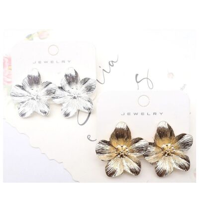 12pk High Polish Casting Flower Gold Silver Stud Earrings