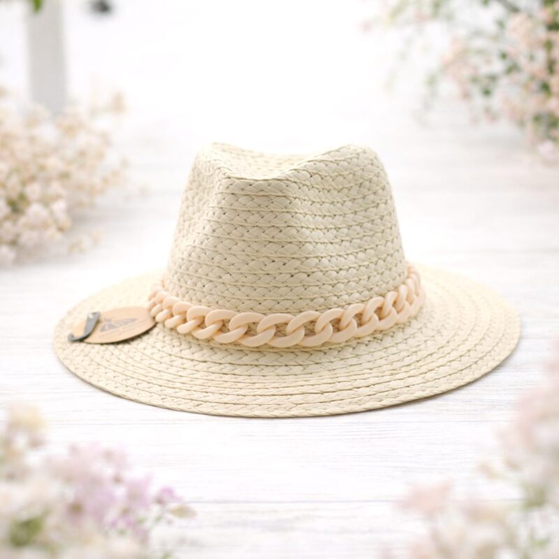 12pk Straw Fedora Hat with Chain Band Assorted Pack Summer Boutique Fashion Hat