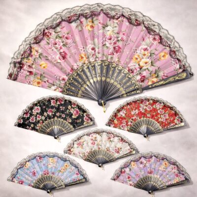 6 Color Assorted Lace Floral Folding Fan – Elegant Flower Lace Fan, Decorative