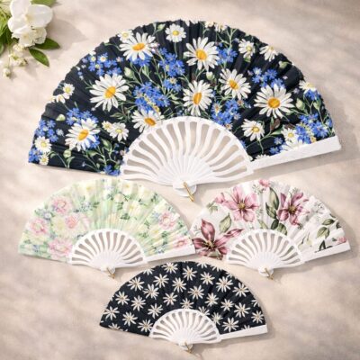 6 Color Assorted Daisy Floral Folding Hand Fan – Summer Cooling Fan, Vintage
