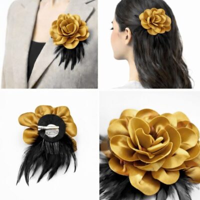 Velvet Flower Hair Clip and Brooch Pin Multi Use Floral Hair Accessory Red