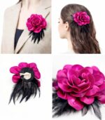 Velvet Flower Hair Clip and Brooch Pin Multi Use Floral Hair Accessory Red