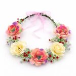 Floral Flower Crown Headband Bridal Flower Halo Wedding Festival Hair Wreath Red