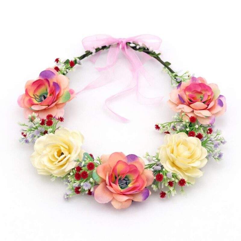 Floral Flower Crown Headband Bridal Flower Halo Wedding Festival Hair Wreath Red