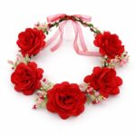 Floral Flower Crown Headband Bridal Flower Halo Wedding Festival Hair Wreath Red
