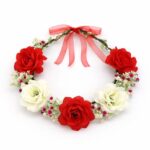 Floral Flower Crown Headband Bridal Flower Halo Wedding Festival Hair Wreath Red