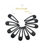 12pk Black Snap Hair Clips Metal Barrettes Classic No Slip Hair Pins Women Kids