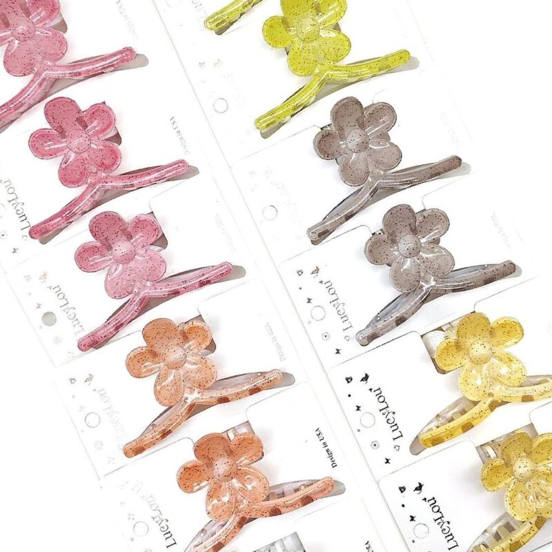 12pk Glitter Flower Hair Claw Clips Sparkle Floral Jaw Clips Colorful Hair
