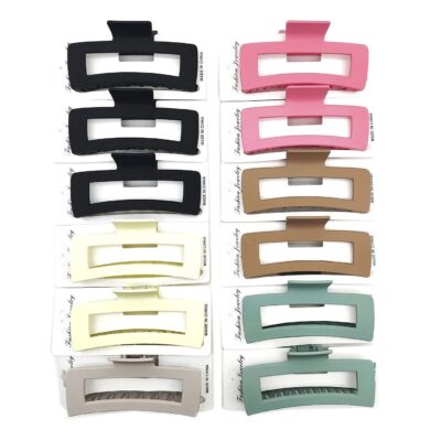 12pk Open Rectangle Hair Claw Clips Matte Minimalist Hollow Jaw Clips Women Hair