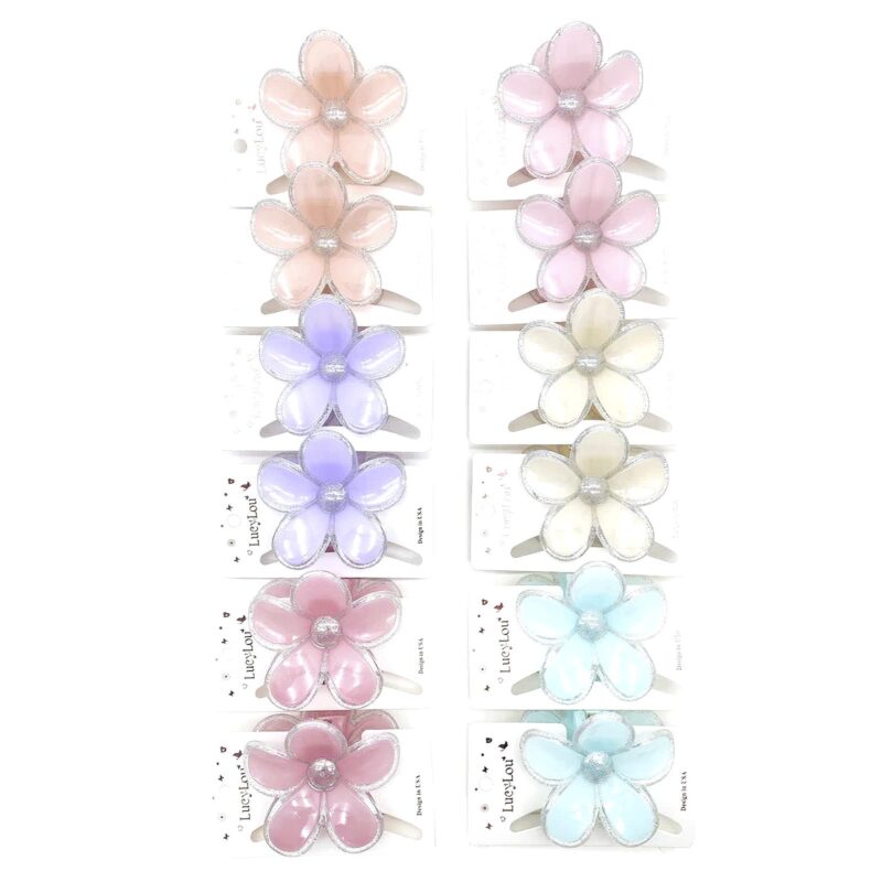 12pk Flower Hair Claw Clips Glitter Edge Floral Jaw Clips Sparkle Hair