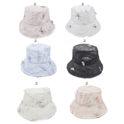 12pk Butterfly Embroidered Bucket Hat, Lightweight Summer Sun Hat, Sheer Floral