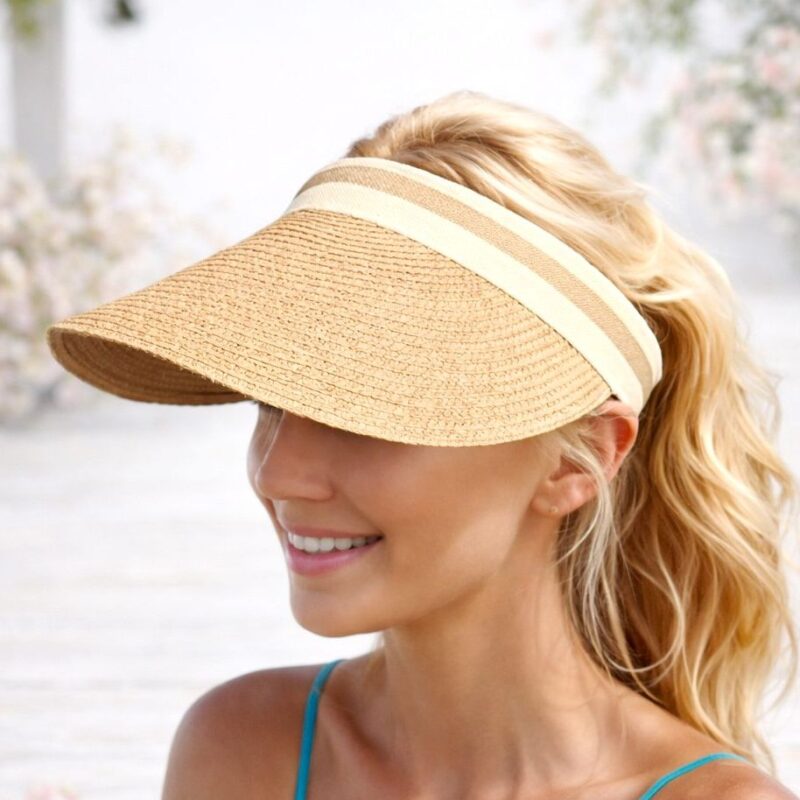 12pk Straw Visor Sun Hat, Adjustable Summer Beach Visor, Lightweight Travel Sun